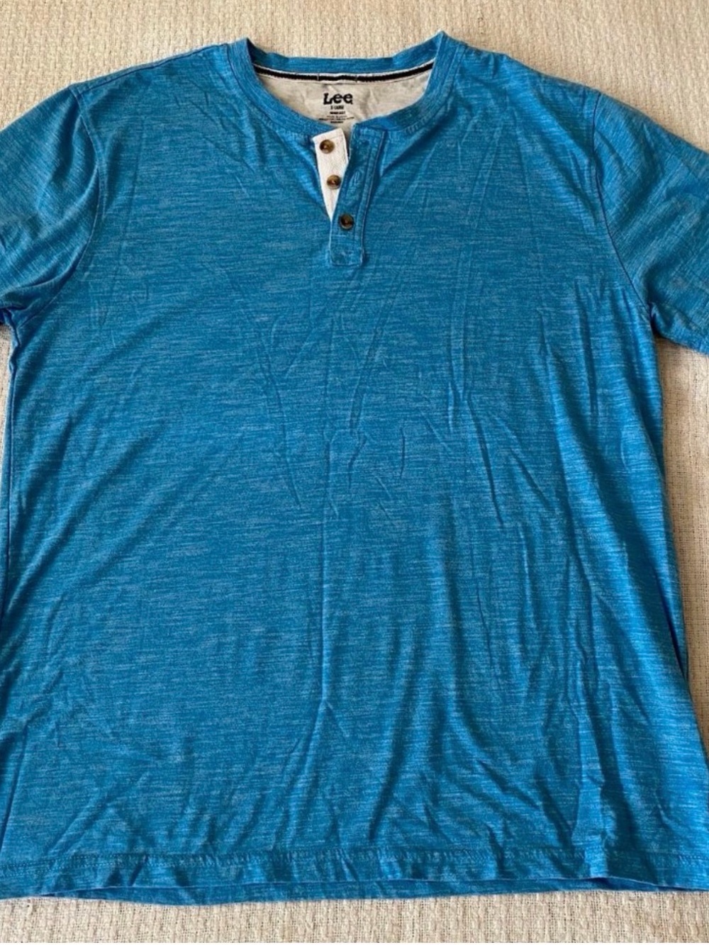 Lee Blue Short-Sleeve Henley with Contrast Placket - Picture 3 of 6